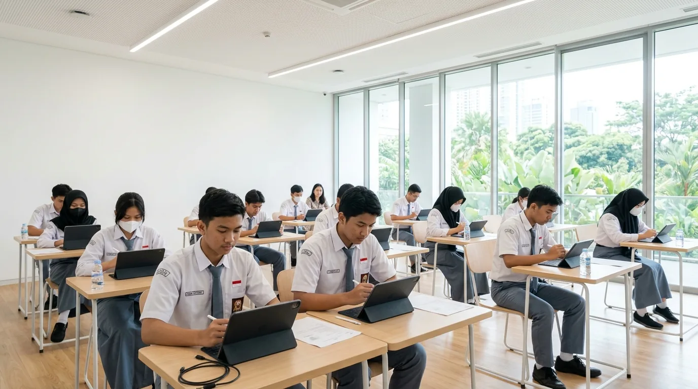 Siswa SMK mengikuti ujian CBT di laboratorium modern dengan tablet